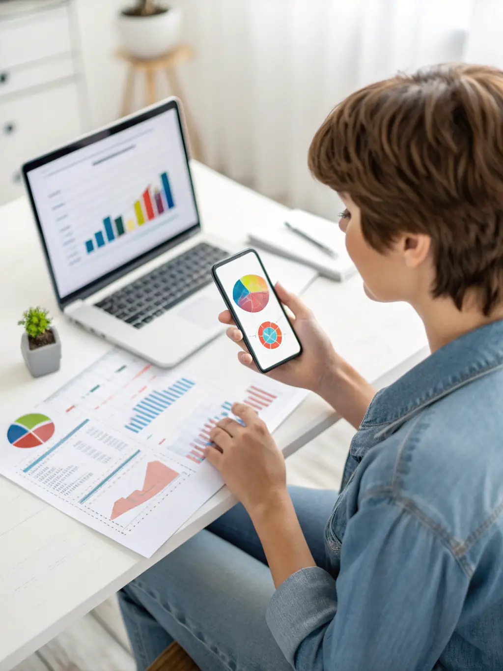 A person is reviewing financial documents and charts on a tablet, highlighting the use of technology in financial planning and analysis.