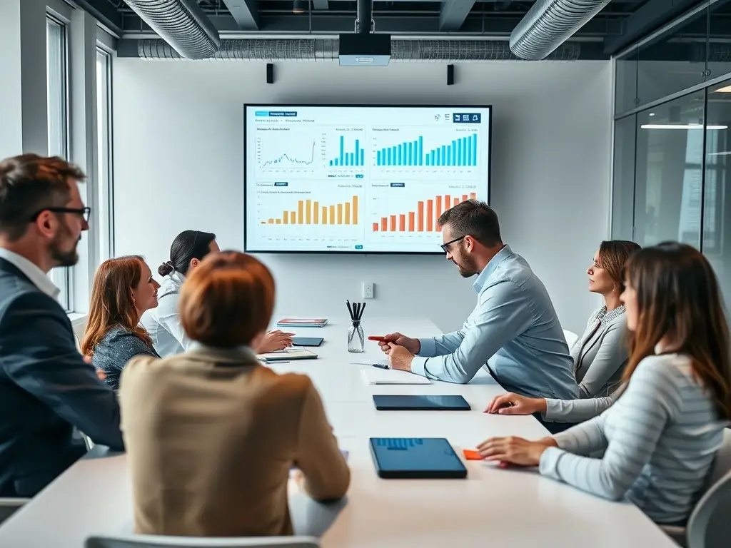 A diverse group of participants are attending a webinar on economic planning, with the coach facilitating a discussion on financial goals and strategies. The webinar platform displays interactive tools and resources.
